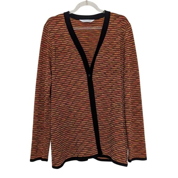 Exclusively Misook Stripe 1 Button Cardigan Womens Size Medium Orange Rust - Picture 1 of 9